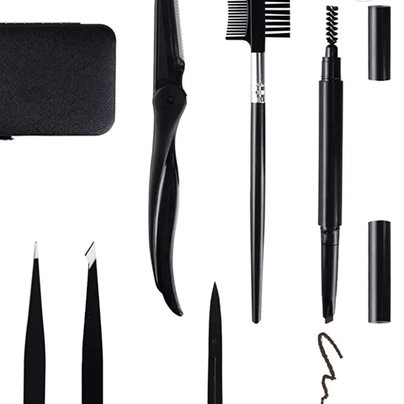 Travel case Eyebrow Kit 8 Pack, Tweezer, razor,pencil, eyebrow scissors, brush, - Picture 3 of 5